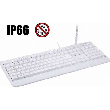 Perixx Periboard 517 W Afwasbaar toetsenbord (IP65) Antibacterieel toetsenbord | QWERT/US - Wit