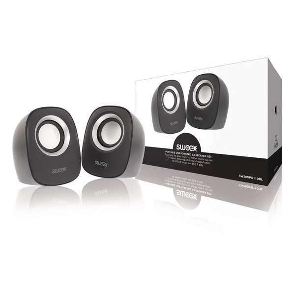 Sweex SW20SPS110BL Mini Speaker 2.0 Bedraad 4 W Zwart/Zilver