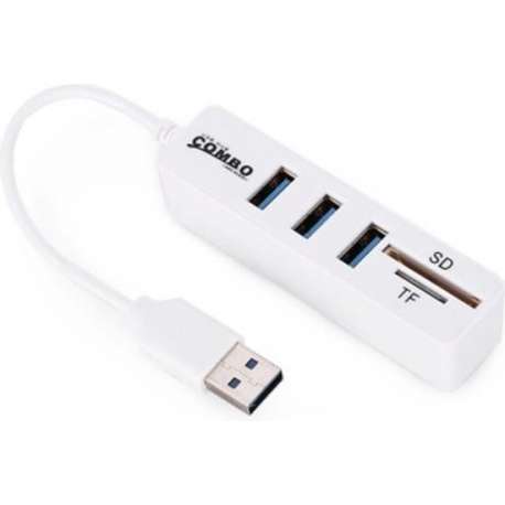 3 Poort USB High Speed SD / TF OTG Cardreader - Kaart reader - Kaartlezer - Wit