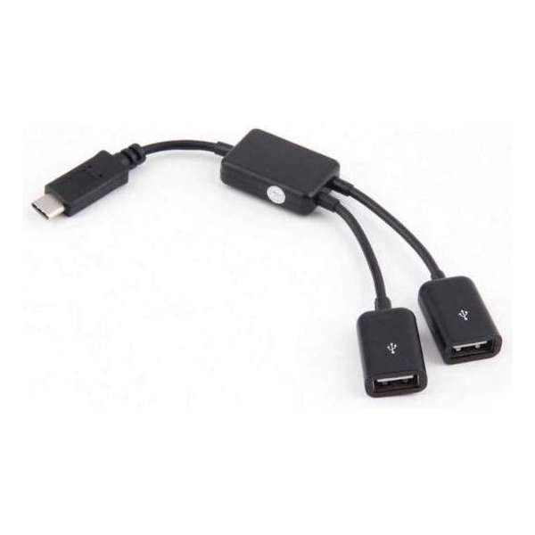 DrPhone 2in1 HUB Type-C 3.1 – 2x USB Female – Splitter - Converter – Hoog kwaliteit Kabel Adapter – Smartphone & Tablet – Zwart