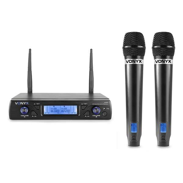 Draadloze microfoon - Vonyx WM62 draadloze microfoons - 16 kanaals - UHF - 2x handmicrofoon