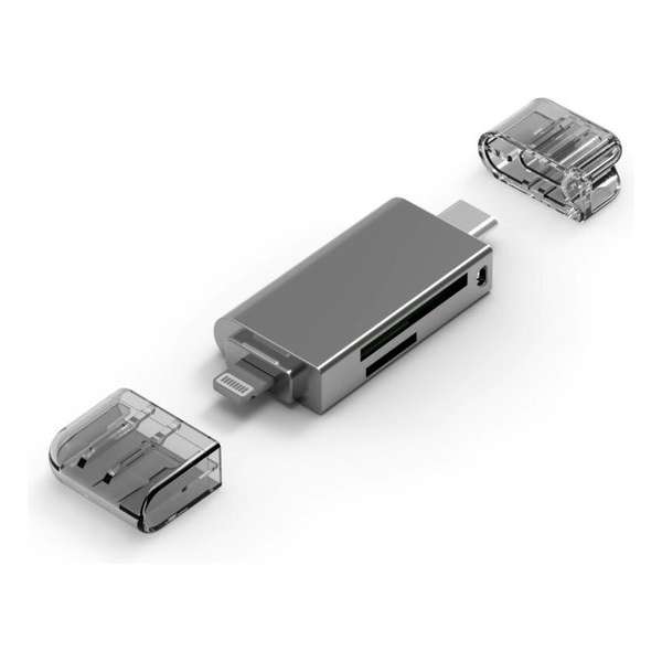 NÖRDIC CRD-002, kaartlezer USB-C en Lightning-invoer, voor SD en Micro SD, Space Grey