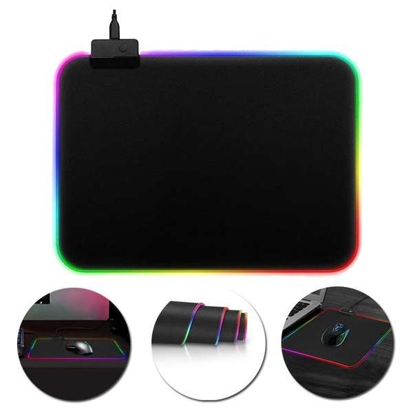 Gaming muismat met verlichting | Muismat met LED | Anti-slip | RGB | Waterproof | 25 cm x 35 cm | Zwart