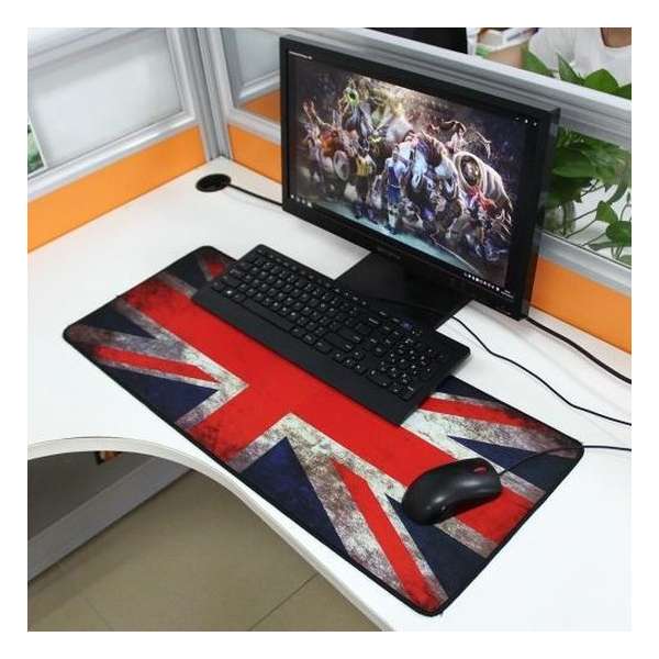 Hele grote Gaming & Office muismat - 70 x 30 cm groot - Engelse vlag patroon - Mousepad voor keyboard en muis