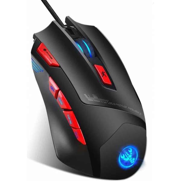 HXSJ S800 bedrade mechanische Macro's definiëren 9 programmeerbare toetsen 6000 DPI instelbare gaming-muis met LED-licht