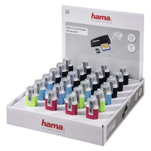 Hama USB-2.0-kaartlezer SD/microSD, 24 stuks in display