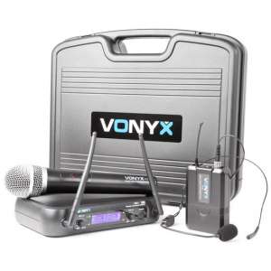 Vonyx WM73C 2-Kanaals UHF Draadloos Microfoonsysteem Combi met Handheld, Bodypack en Display