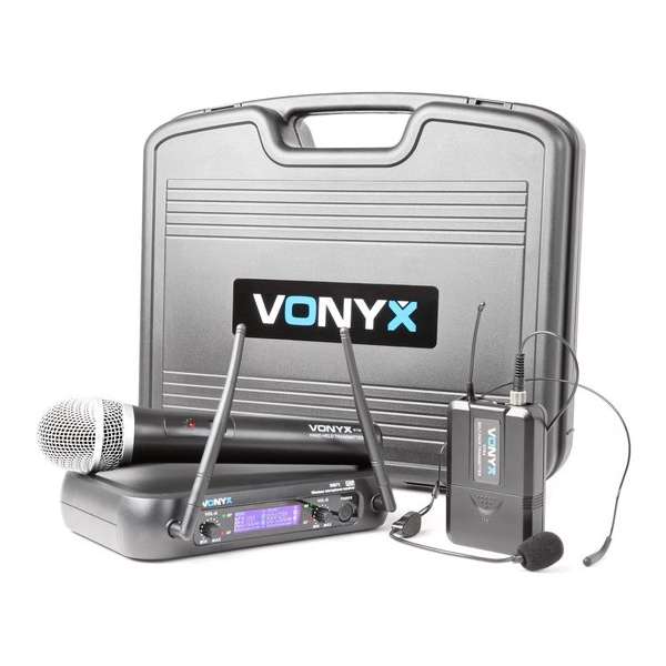 Vonyx WM73C 2-Kanaals UHF Draadloos Microfoonsysteem Combi met Handheld, Bodypack en Display