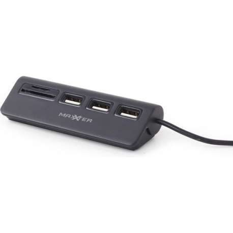 MaxXter USB-hub (met geïntegreerde kaartlezer) - 3 poorten - Zwart