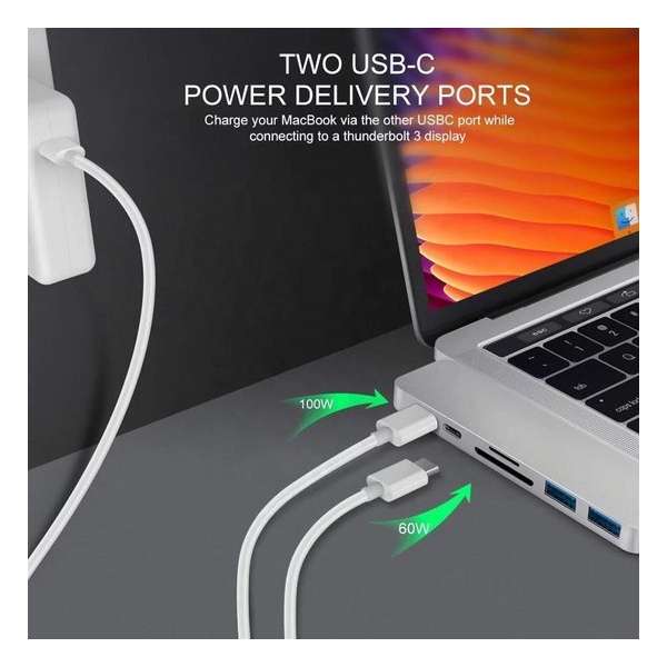 USB-C Adapter MacBook 4K Hdmi 2 USB-C 2-USB poorten SD 7-in1 Adapter