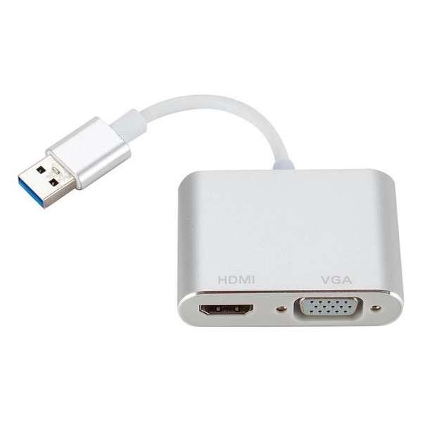USB 3.0 naar HDMI + VGA adapter Voor o.a. Macbook en Laptop| Premium Kwaliteit |Grijs