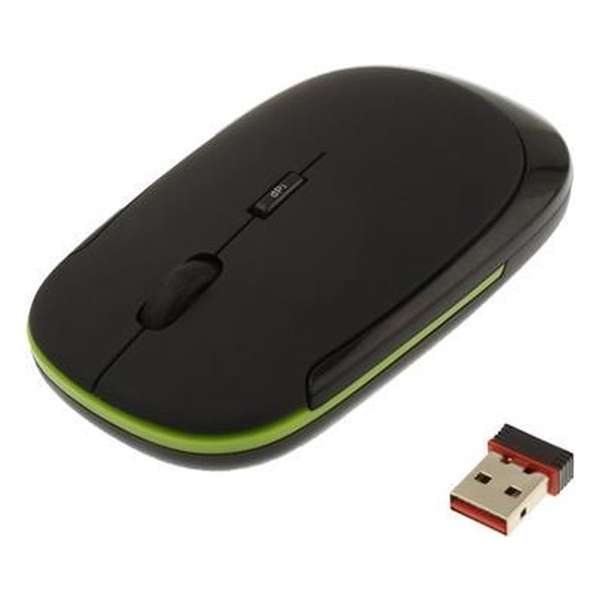 Ultra-dunne draadloze 2.4 GHz Optische USB Muis (zwart)