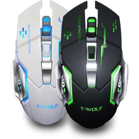 DrPhone M1 Draadloze Gaming Muis - Oplaadbare Wireless - LED - USB Optische Ergonomische - DPI Schakelaar Muis – Wit