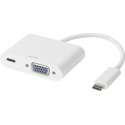 DELTACO USBC-VGA2, USB-C Dockingstation naar VGA 4K, USB-C, 60W PD, wit