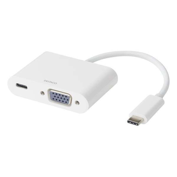 DELTACO USBC-VGA2, USB-C Dockingstation naar VGA 4K, USB-C, 60W PD, wit