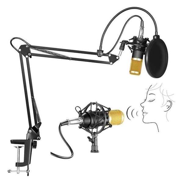 NÖRDIC BM800 Microfoonkit met condensatormicrofoon, tafelstandaard popfilter, shockmount en audiokabel, Zwart