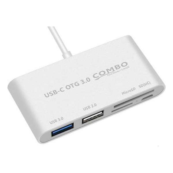 USB-C Cardreader Kleur: Zilver - USB-C Hub - 2xUSB (2.0 + 3.0) , SD kaart, Micro SD (Hoge capaciteit), Micro USB