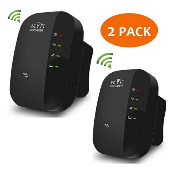 Wifi repeater - Versterker - Signaal versterker - Duo pack 2 stuks draadloos internet 300 MBPs - 2.4 GHz - Zwart