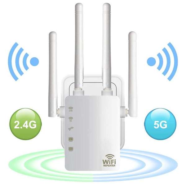 DrPhone WR4 Pro - Wifi Versterker - Range Extender - 5GHZ  + 2.4GHZ Dual Band Repeater - Router - 4 Antenne - Wit