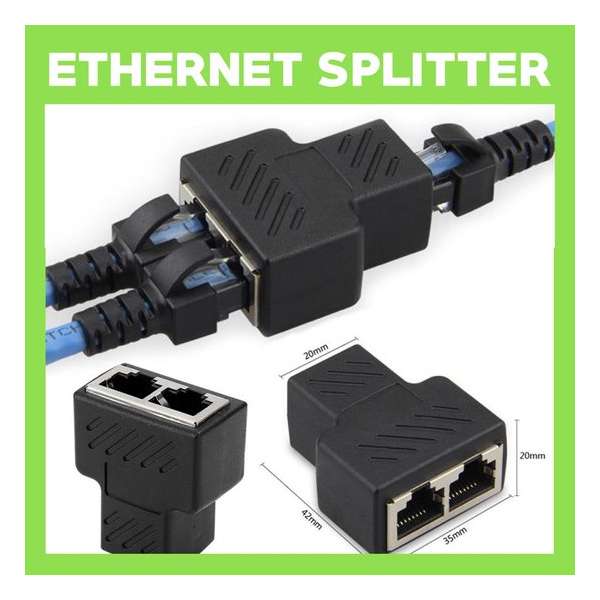 Internet / Netwerk / Ethernet Kabel Splitter zwart | Supersnelle Verdeler Connector / Adapter Voor UTP / FTP / RJ45 / ISDN / LAN