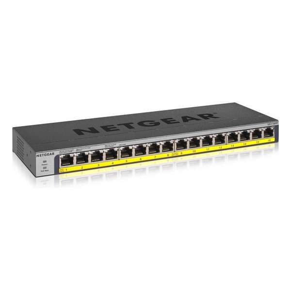 Netgear GS116PP Unmanaged Gigabit Ethernet (10/100/1000) Zwart Power over Ethernet (PoE)