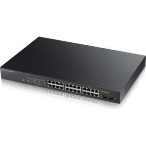 Zyxel GS1900-24HP - 24-Poorten Gigabit PoE+ Smart Managed Rackmount Switch met 170 Watt Budget en 2 SFP Ports