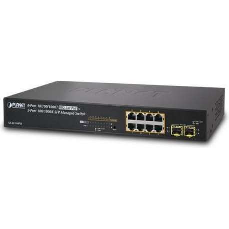 Planet GS-4210-8P2S netwerk-switch Managed Gigabit Ethernet (10/100/1000) Zwart 1U Power over Ethernet (PoE)