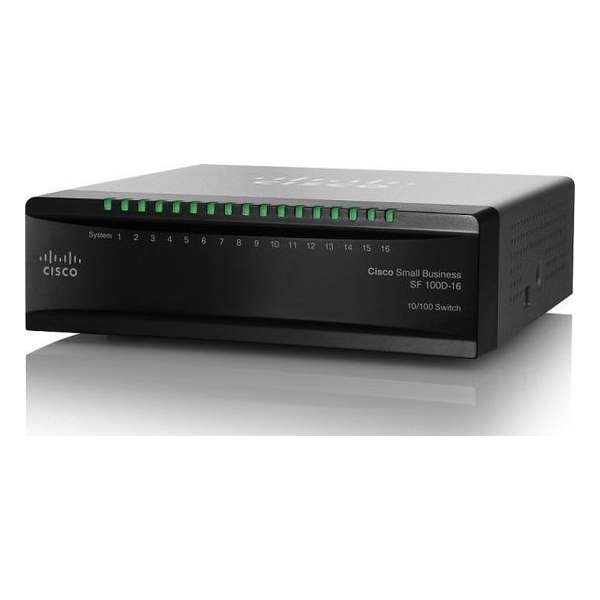 Cisco SF100D-16 Onbeheerde netwerkswitch Zwart