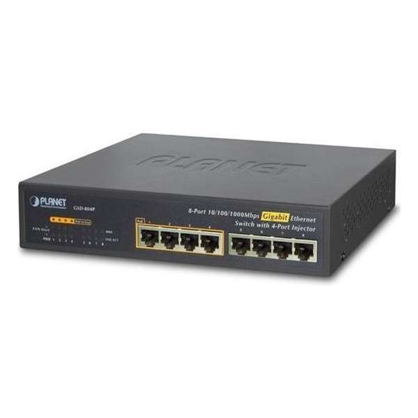 Planet GSD-804P netwerk-switch Unmanaged Gigabit Ethernet (10/100/1000) Zwart Power over Ethernet (PoE)