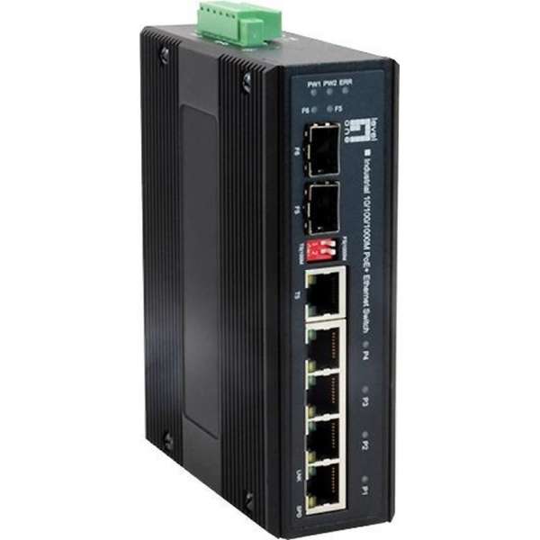 LevelOne netwerk-411,415 4x PoE 10/100/1000Base-T, 1x Gigabit Combo RJ45/SFP, 1x 100/1000Base-X SFP, 1024 MAC, 12Gbps