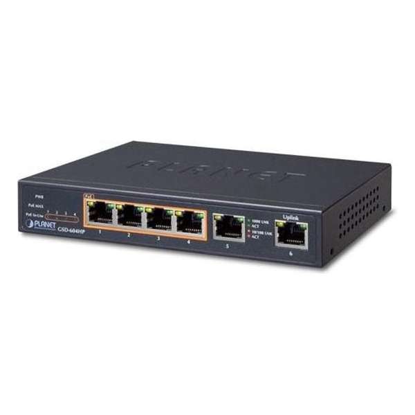 Planet GSD-604HP netwerk-switch Unmanaged Gigabit Ethernet (10/100/1000) Zwart Power over Ethernet (PoE)