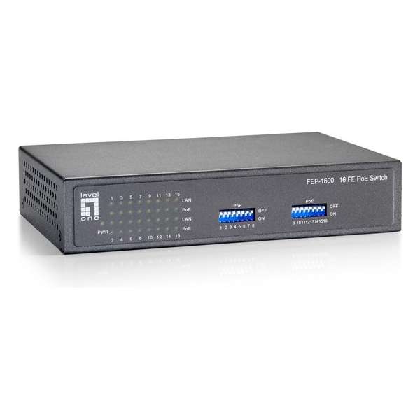 LevelOne FEP-1600W90 Fast Ethernet (10/100) Grijs Power over Ethernet (PoE)