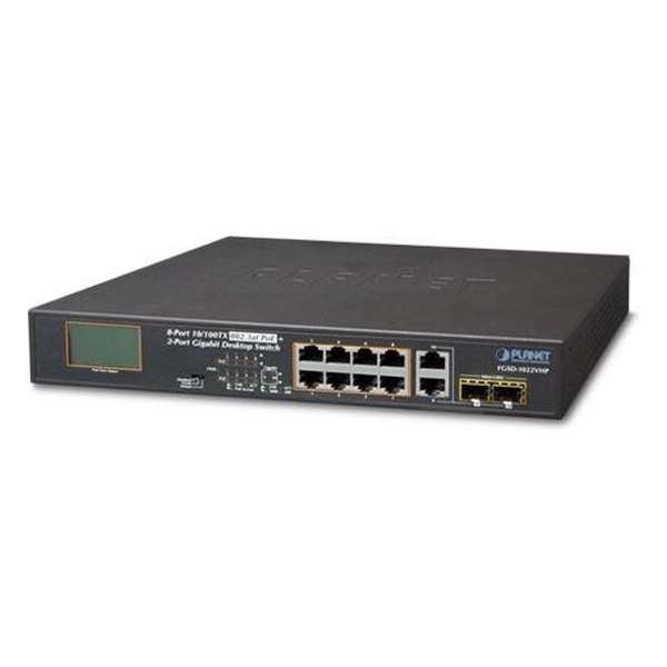 Planet FGSD-1022VHP netwerk-switch Unmanaged L2 Fast Ethernet (10/100) Zwart 1U Power over Ethernet (PoE)