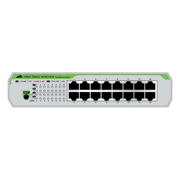 Allied Telesis AT-FS710/16-50 Unmanaged Fast Ethernet (10/100) Groen, Grijs 1U