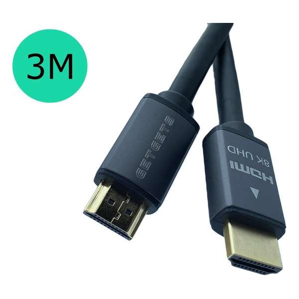GETGETS HDMI Kabel 2.1 - 3 meter 8K ULTRA HD High Speed 60hz/HDR/Dolby Vision - Gold Plated