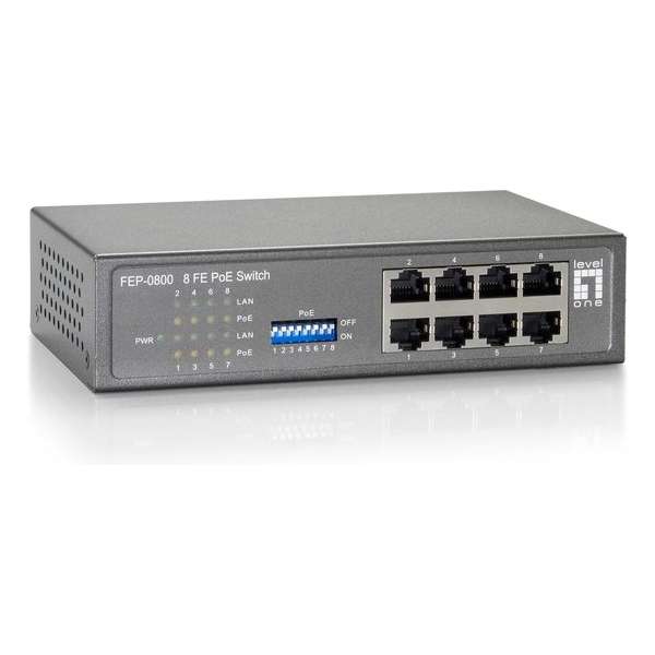 LevelOne FEP-0800W65 Fast Ethernet (10/100) Grijs Power over Ethernet (PoE)