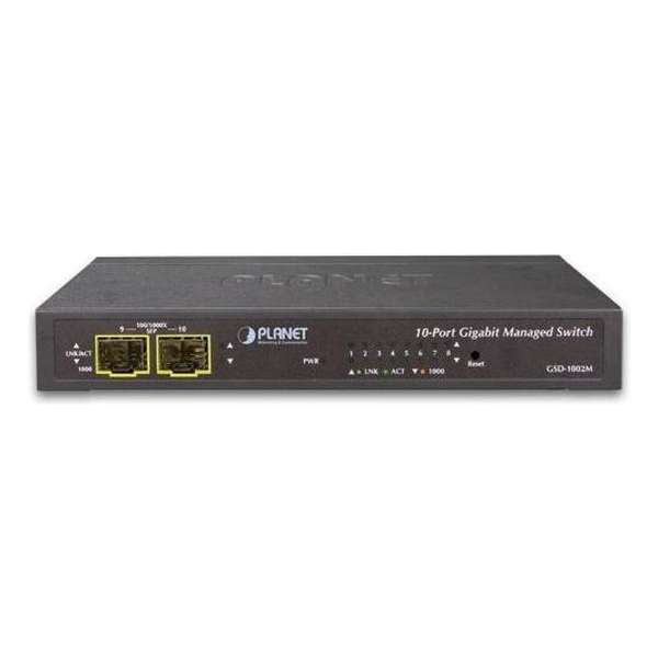 Planet GSD-1002M netwerk-switch Managed L2+ Gigabit Ethernet (10/100/1000) Zwart 1U