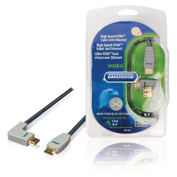 Bandridge HDMI 1.4 High Speed with Ethernet kabel haaks naar rechts - 5 meter