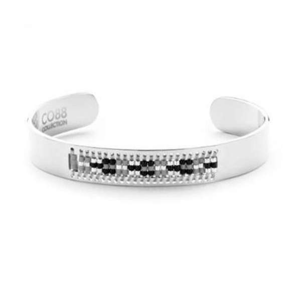 CO88 Collection Serenity 8CB 90130 Stalen Open Bangle met Miyuki Beads - One-size (63x50x10 mm) - Zilverkleurig