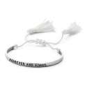 CO88 Collection Inspirational 8CB 90144 Stalen Bangle met Tekst en Tassels - Forever and Always - One-size - Zilverkleurig