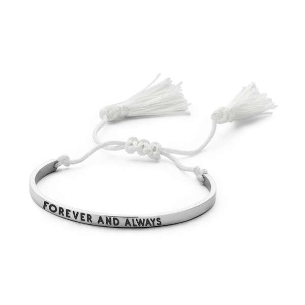 CO88 Collection Inspirational 8CB 90144 Stalen Bangle met Tekst en Tassels - Forever and Always - One-size - Zilverkleurig