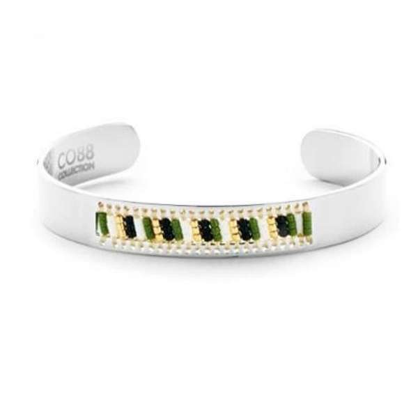 CO88 Collection Serenity 8CB 90131 Stalen Open Bangle met Miyuki Beads - One-size (63x50x10 mm) - Zilverkleurig