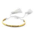 CO88 Collection Inspirational 8CB 90145 Stalen Bangle met Tekst en Tassels - Follow Your Heart - One-size - Goudkleurig