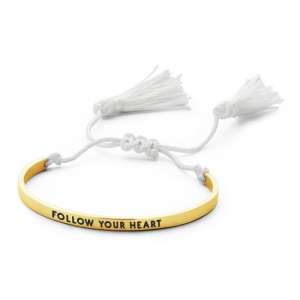 CO88 Collection Inspirational 8CB 90145 Stalen Bangle met Tekst en Tassels - Follow Your Heart - One-size - Goudkleurig