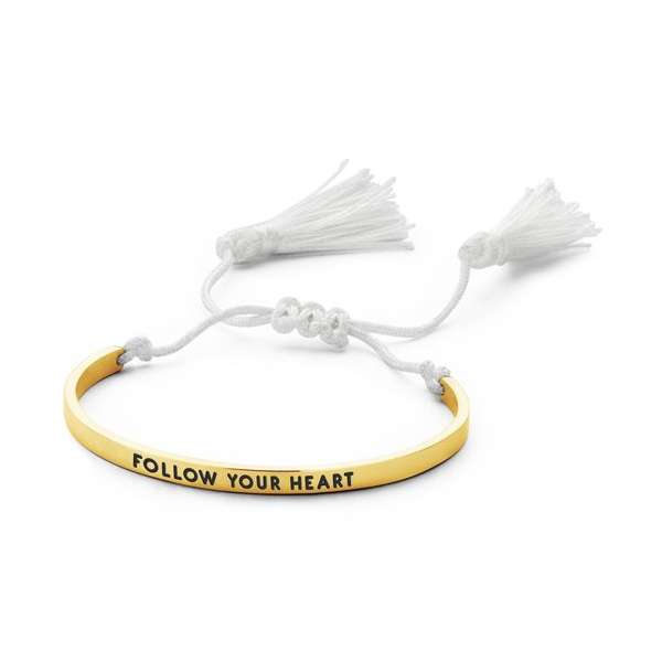 CO88 Collection Inspirational 8CB 90145 Stalen Bangle met Tekst en Tassels - Follow Your Heart - One-size - Goudkleurig