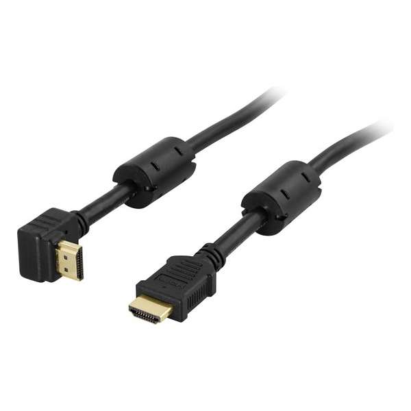 DELTACO HDMI-1010V High Speed HDMI kabel met Ethernet, 4K - Haakse aansluiting - 1 meter