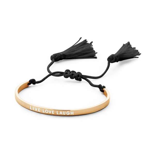 CO88 Collection Inspirational 8CB 90143 Stalen Bangle met Tekst en Tassels - Live Love Laugh - One-size - Zilverkleurig