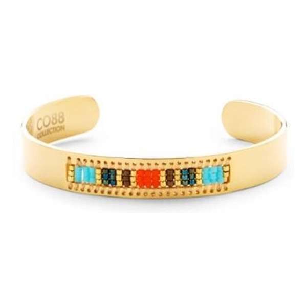 CO88 Collection Serenity 8CB 90128 Stalen Open Bangle met Miyuki Beads - One-size (63x50x10 mm) - Goudkleurig