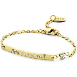 CO88 Collection Inspirational 8CB 90139 Stalen Plaatarmband met Tekst - Believe in Yourself - Lengte 16 + 3 cm - Goudkleurig