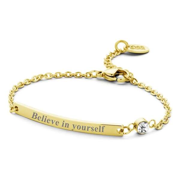 CO88 Collection Inspirational 8CB 90139 Stalen Plaatarmband met Tekst - Believe in Yourself - Lengte 16 + 3 cm - Goudkleurig